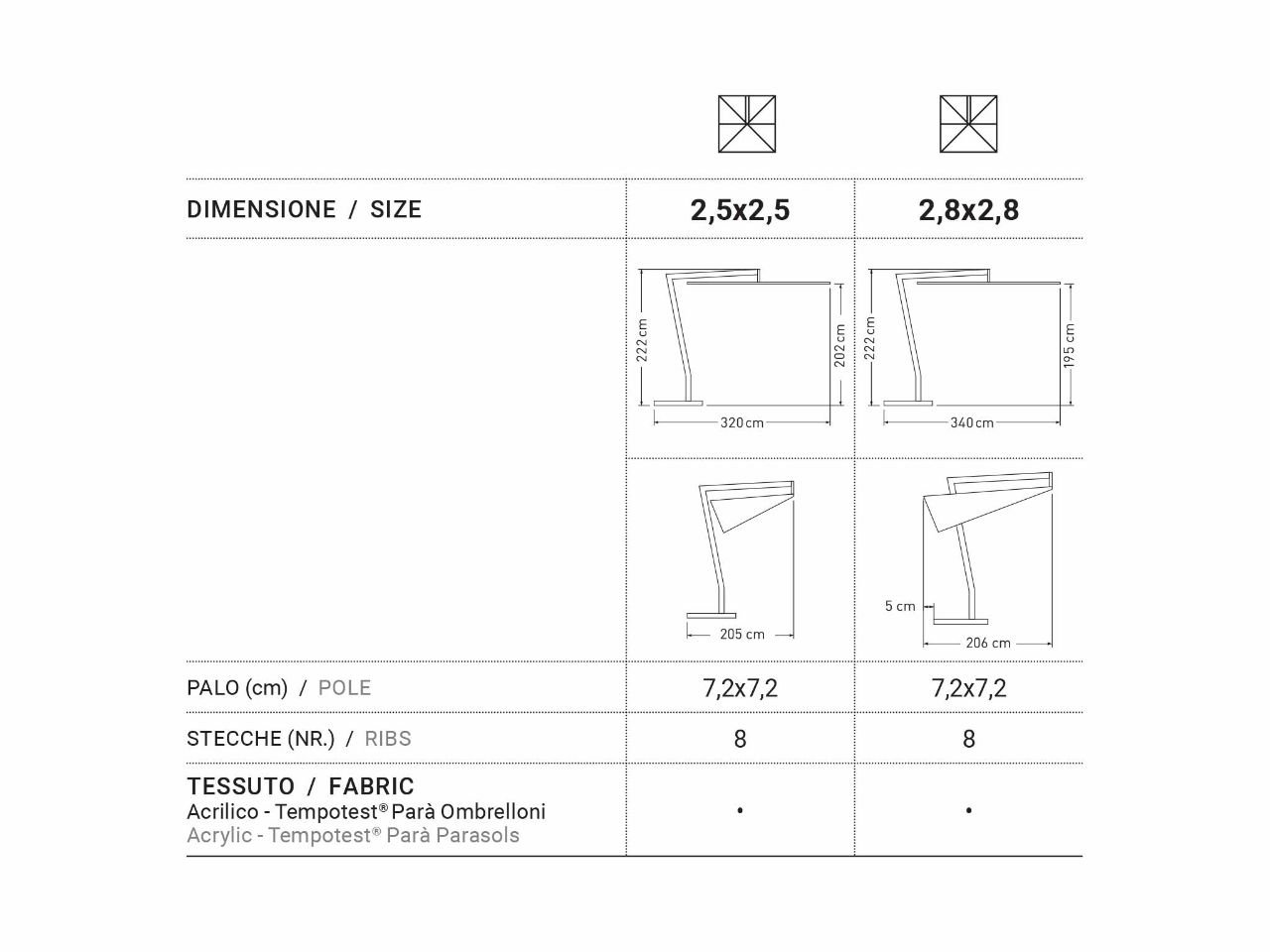 Ombrellone Flat basculante 2,8x2,8 - 1