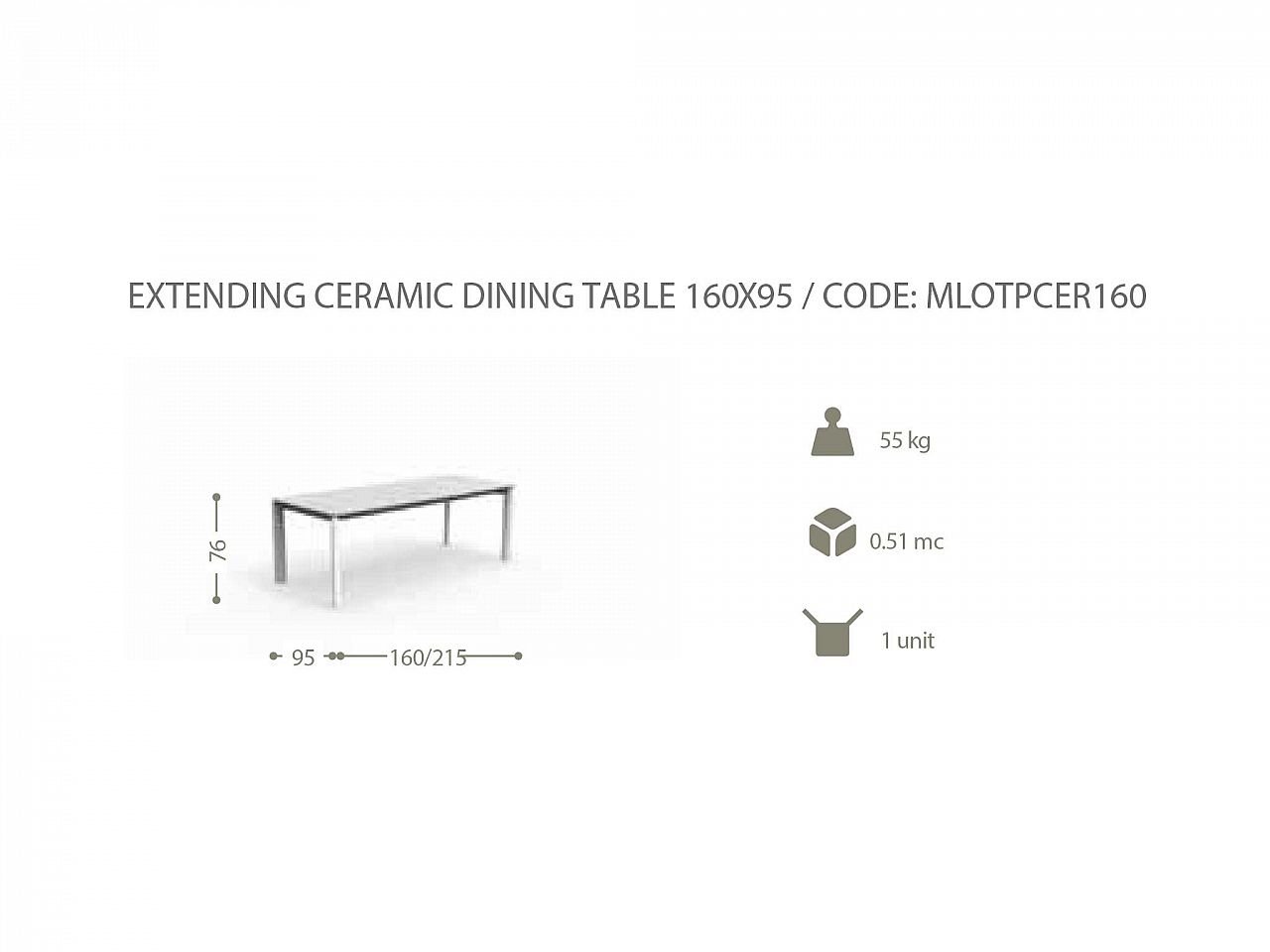 Tavolo allungabile Milo 160/215 ceramica - 1